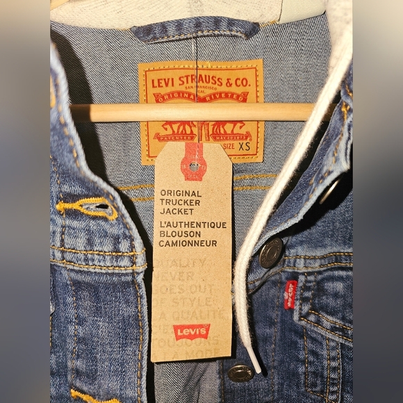 Levis Jean Jacket Boys Girls Blue Denim Gray Hoodie W. Hood Sizs XS BNWTs - Picture 3 of 6